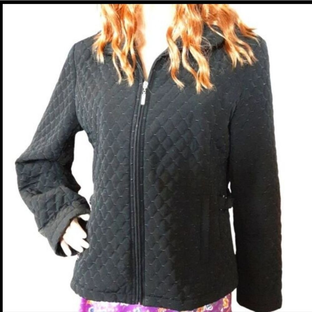 Gallery Jacket Quilted Front Zippers Pockets Waist Tabs Sz L